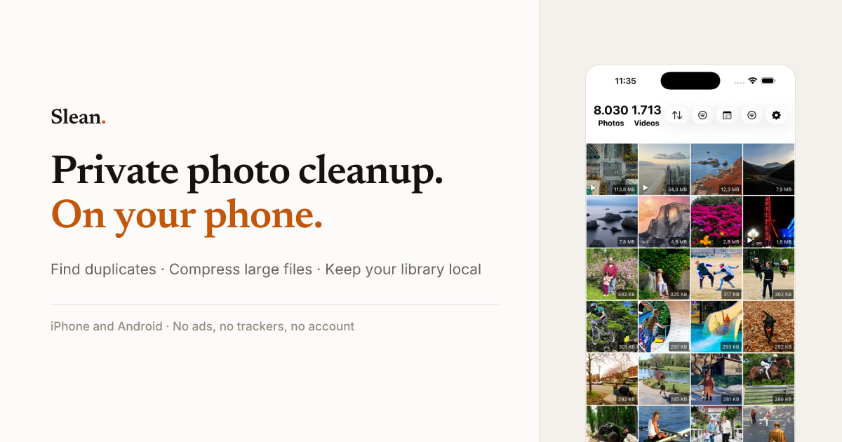 I’ve been working on Slean, a privacy-first photo cleaner with no ads for iPhone and Android